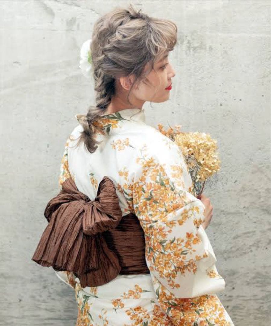 Dita 花柄浴衣・帯・腰紐セット 夏のオレンジユーム