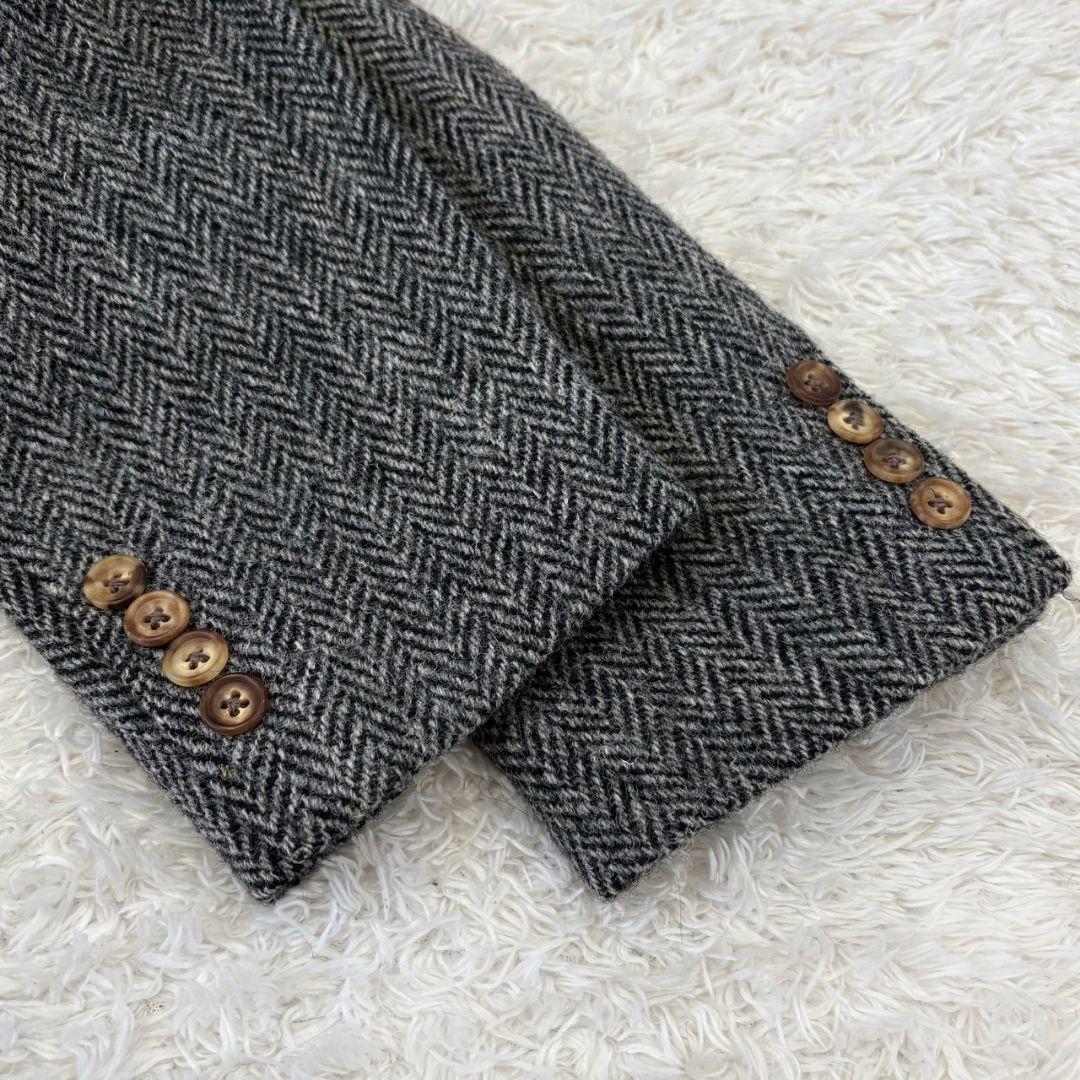 ハリスツイード テーラードジャケット 総柄 ヘリンボーン M チャコールグレー