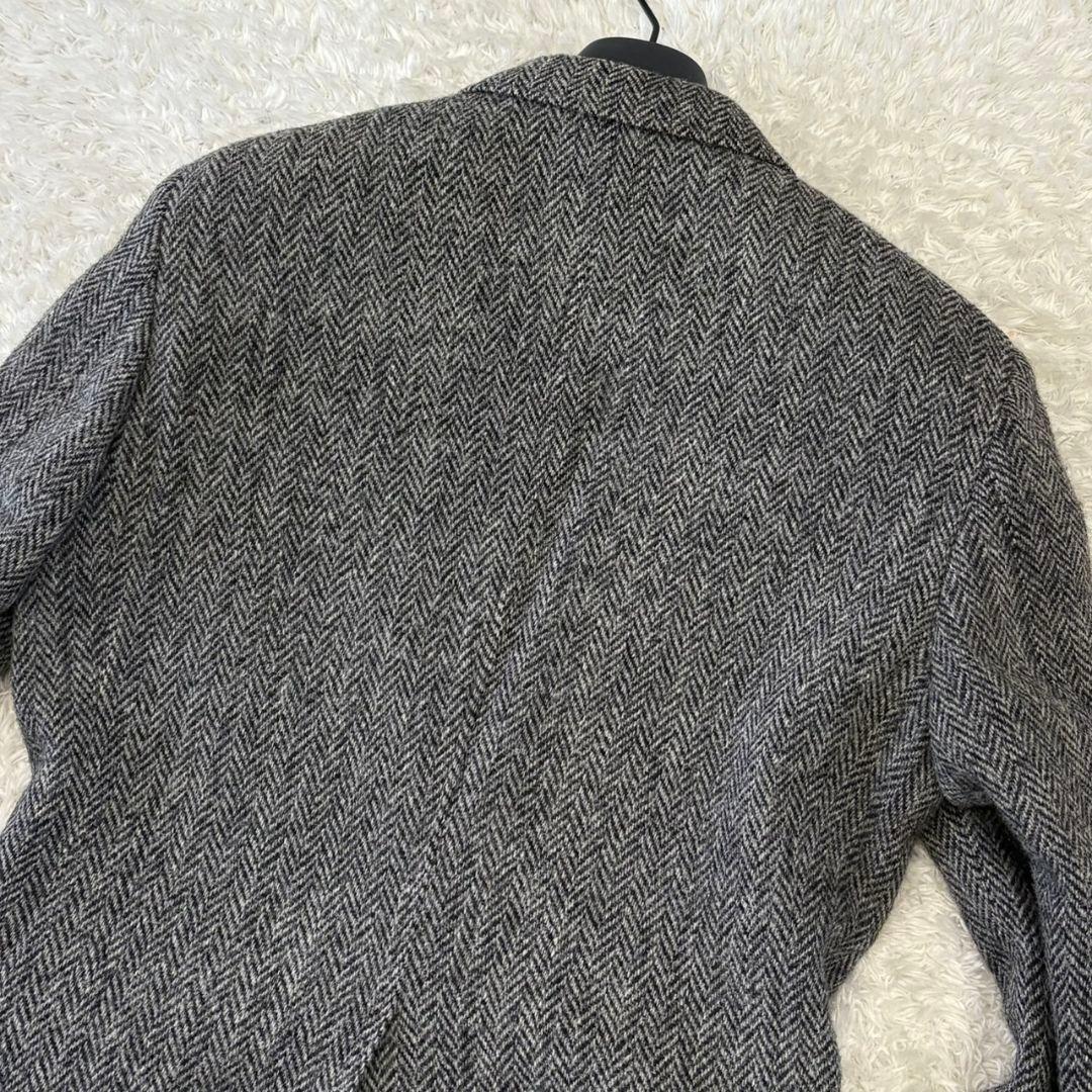 ハリスツイード テーラードジャケット 総柄 ヘリンボーン M チャコールグレー