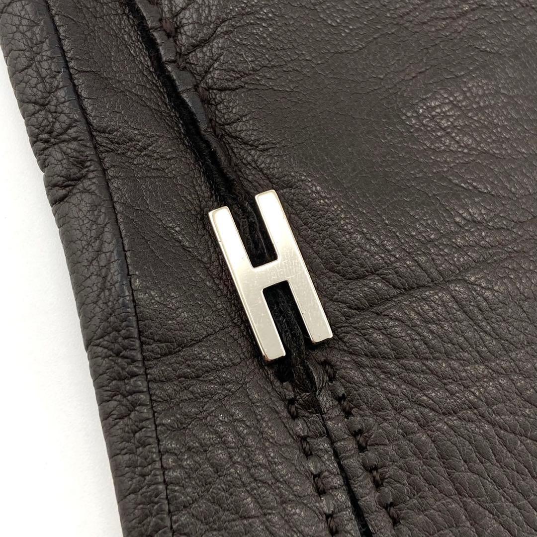 【美品】エルメス H金具 手袋 レザー ダークブラウン