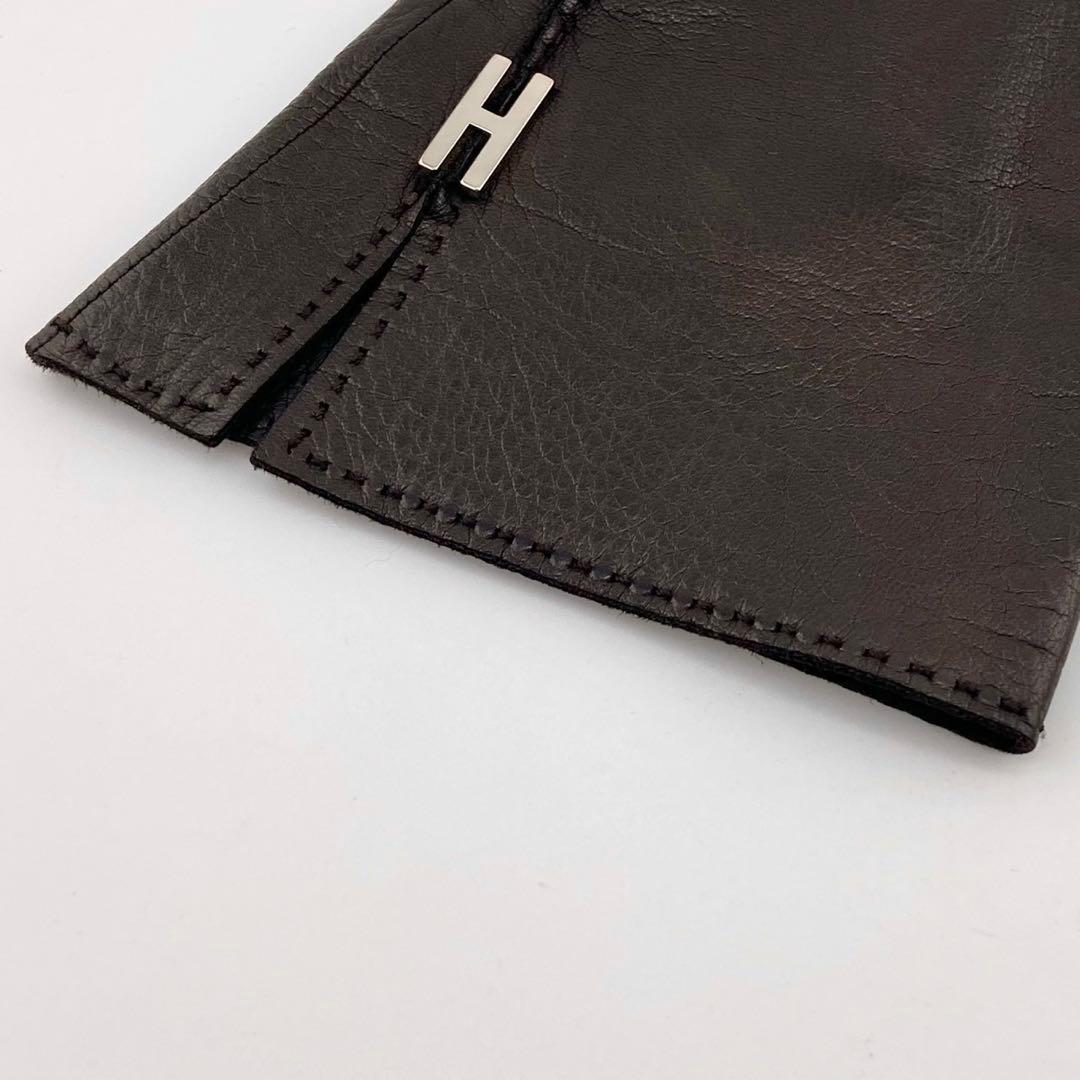 【美品】エルメス H金具 手袋 レザー ダークブラウン