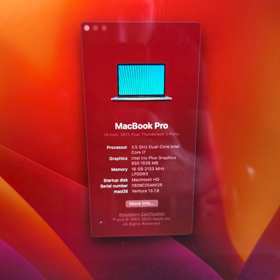 Apple MacBook Pro 2017 13インチ 16GB 1TB