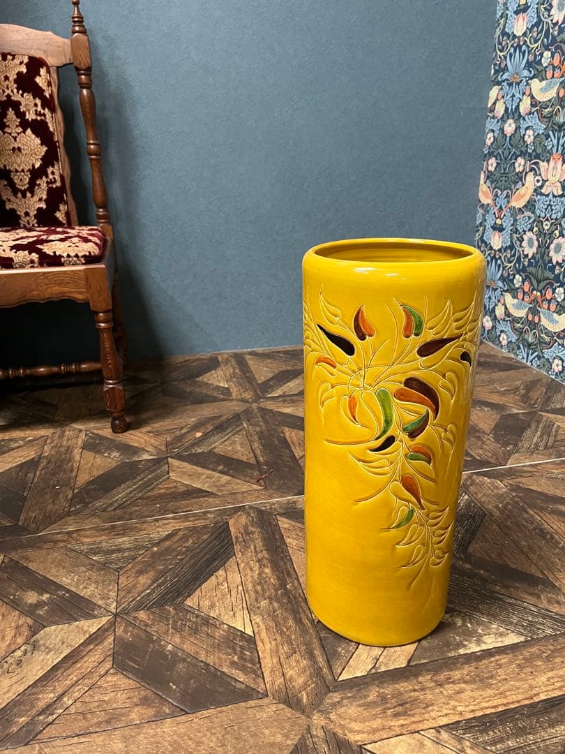 たむ ＊陶器 傘立て インテリア 昭和レトロ 黄色 玄関