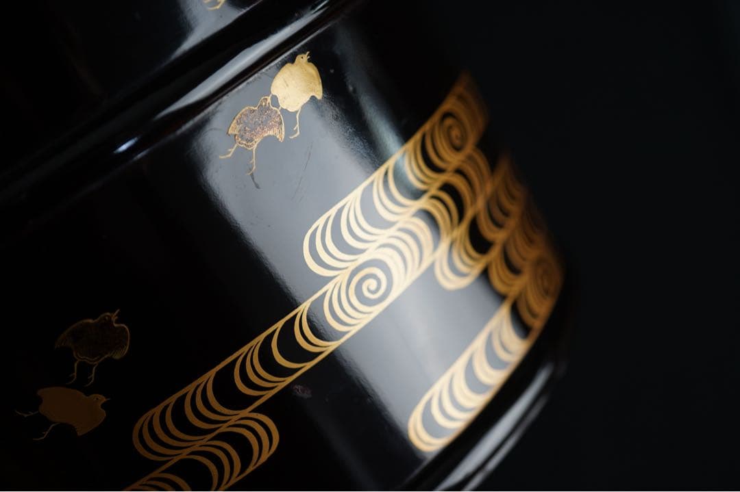 波 千鳥蒔絵 手桶水指 時代物 箱付 茶道具