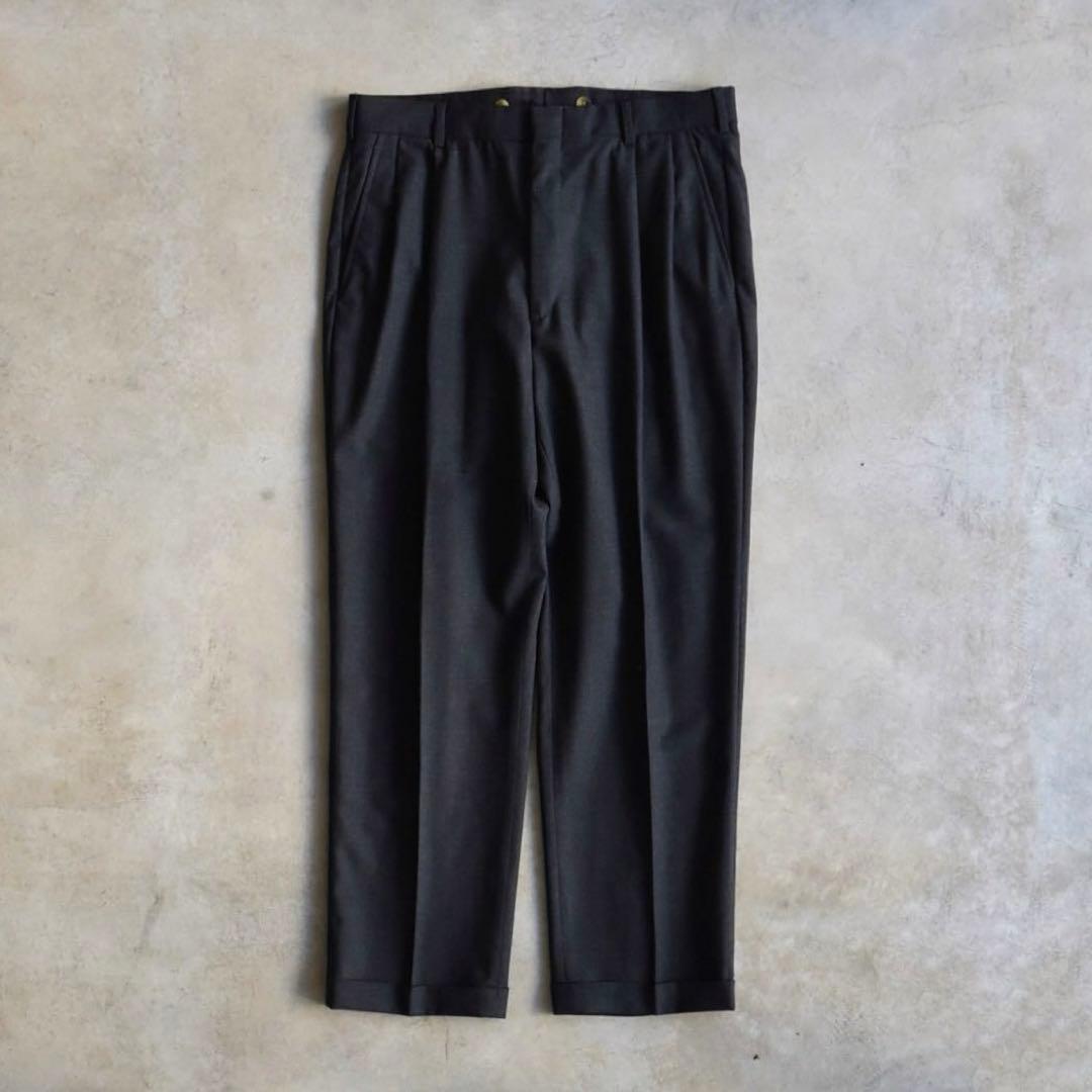 90s ランズエンド ウール ツータックスラックス チャコールグレーW34L30