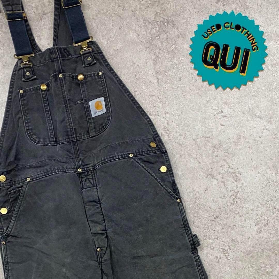 レア USA製90s古着○カーハート オーバーオール ブラック W38×L30