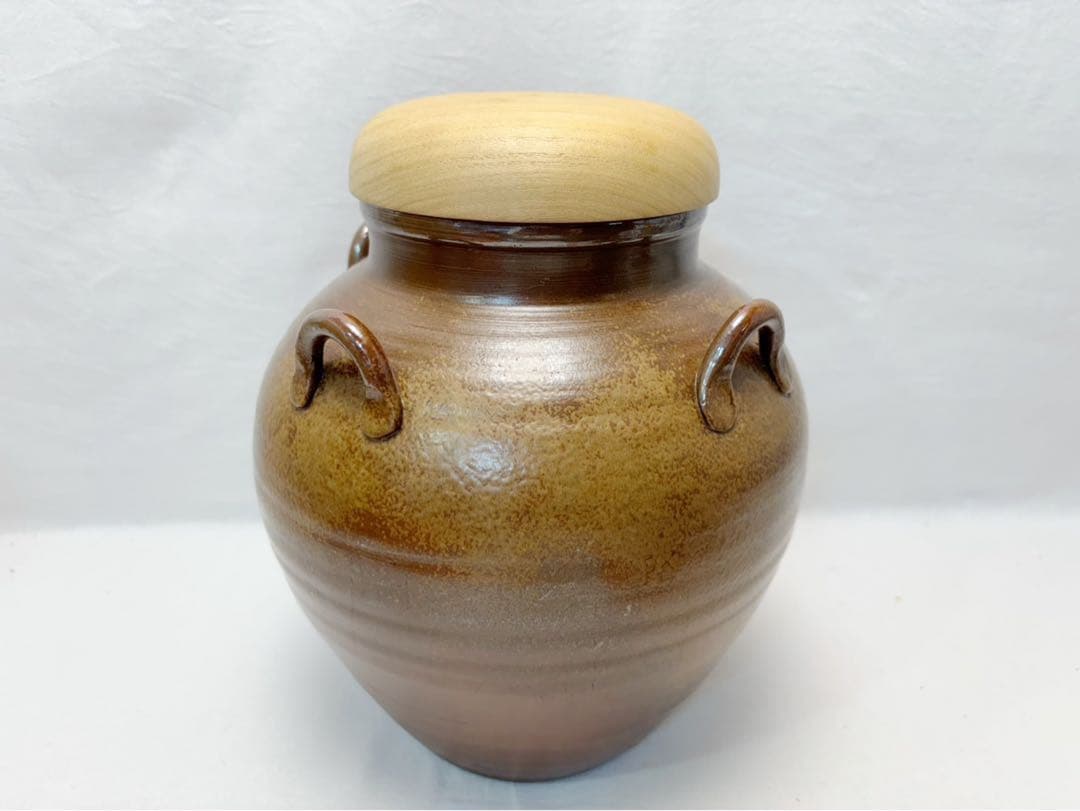 ほぼ未使用 茶道具 陶峰作 備前 茶壺 飾り壺 飾網紐付 陶印 陶印 共箱