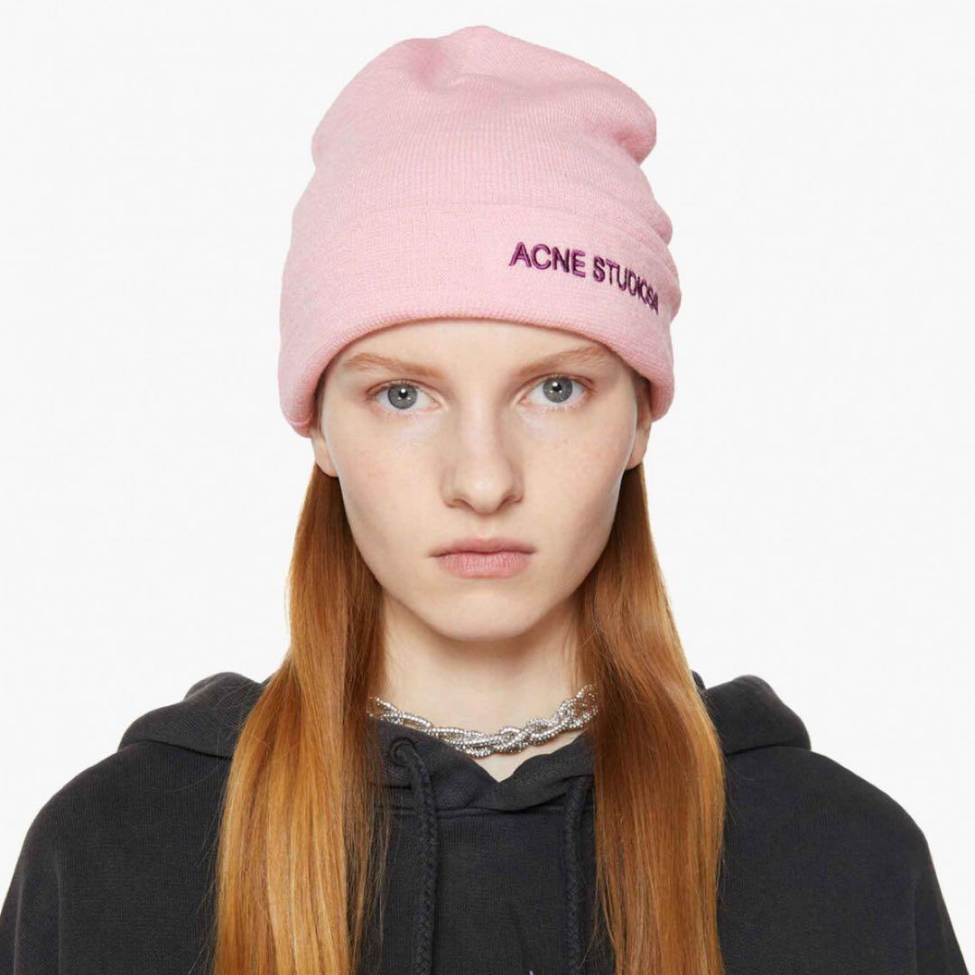 帽子 ACNE STUDIOS LOGO BEANIE - LIGHT PINK