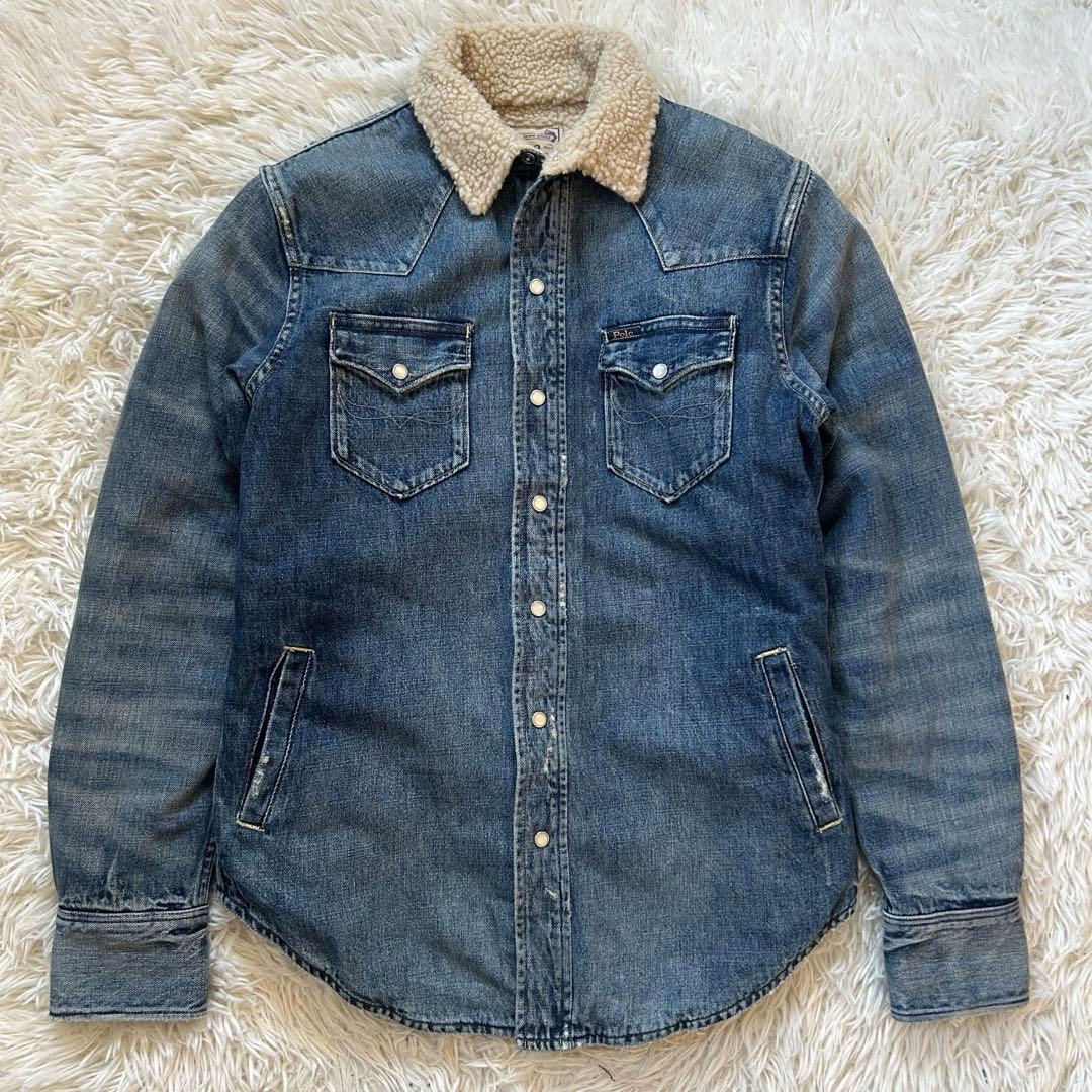 ポロラフルローレン　デニムウエスタンジャケット　ボア　ヴィンテージ加工　XS