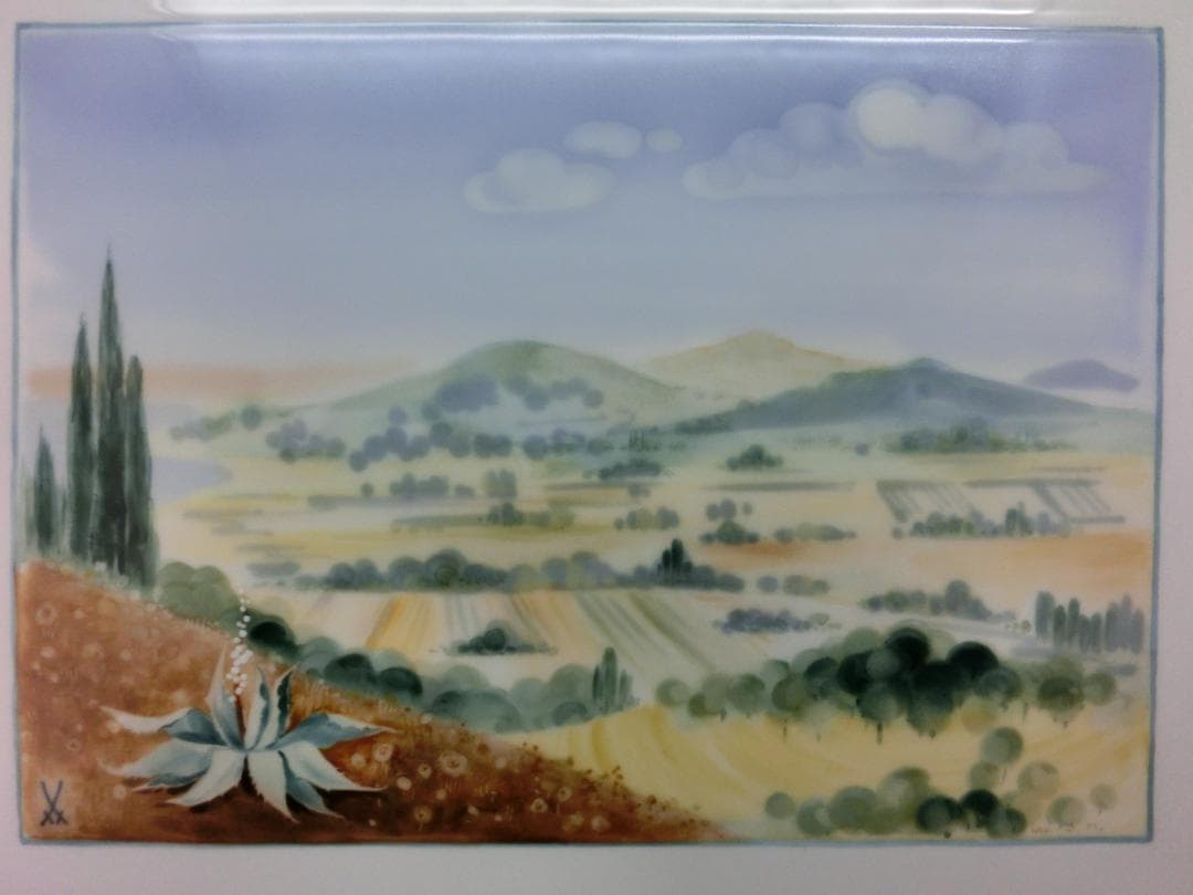 【マイセン】ドイツ丘陵風景・陶板画（値下げ再出品）