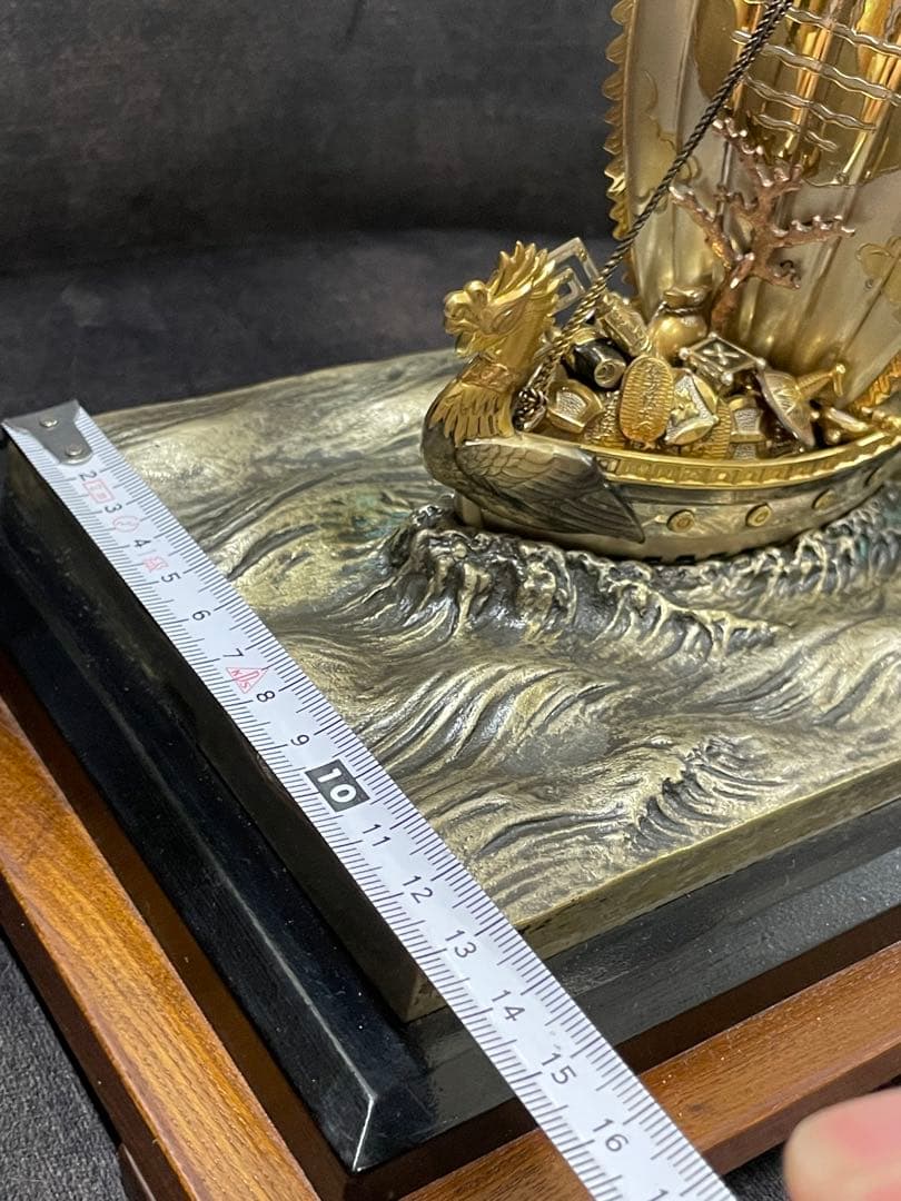 銀製　宝船　金属製船形彫刻