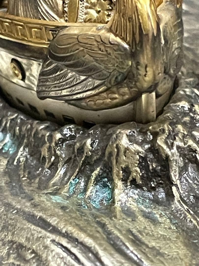 銀製　宝船　金属製船形彫刻