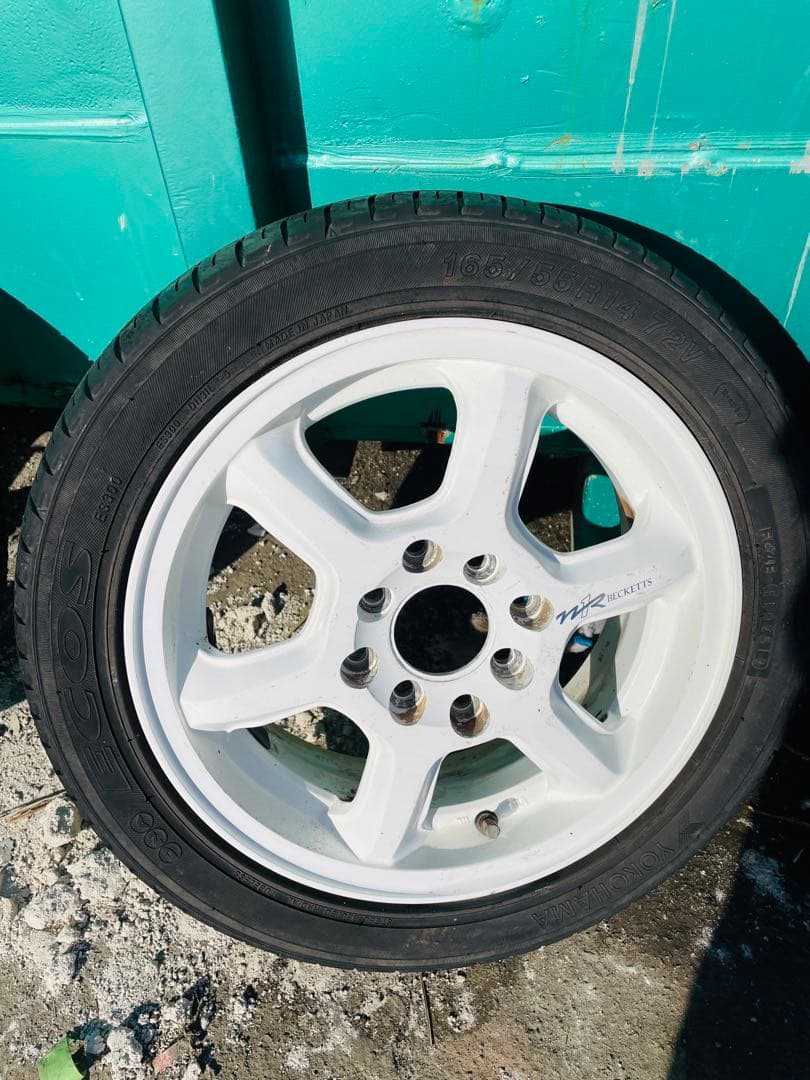 14インチ白アルミ＋タイヤ165/55R14 溝あり良好