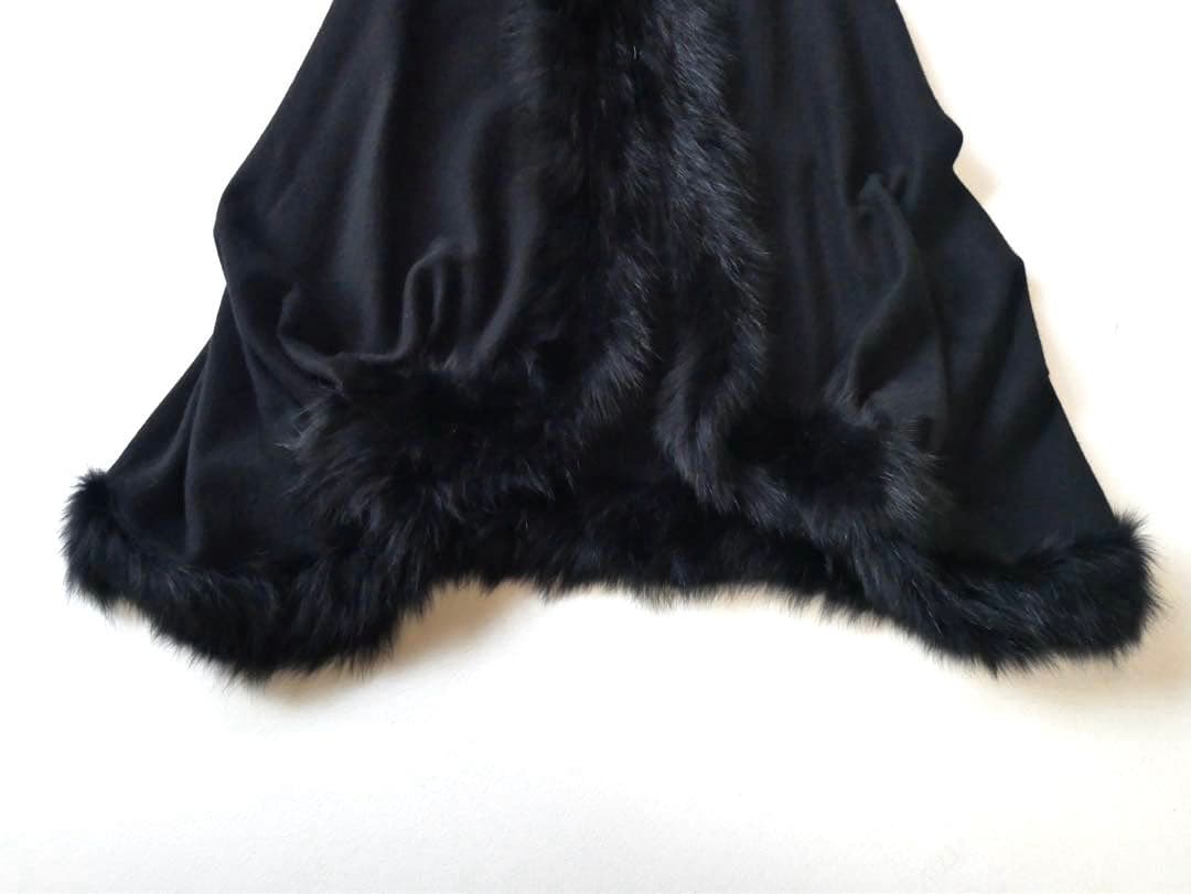 MOGA モガ ブルーFOX ウール×カシミヤ　ポンチョ ショール ブラック