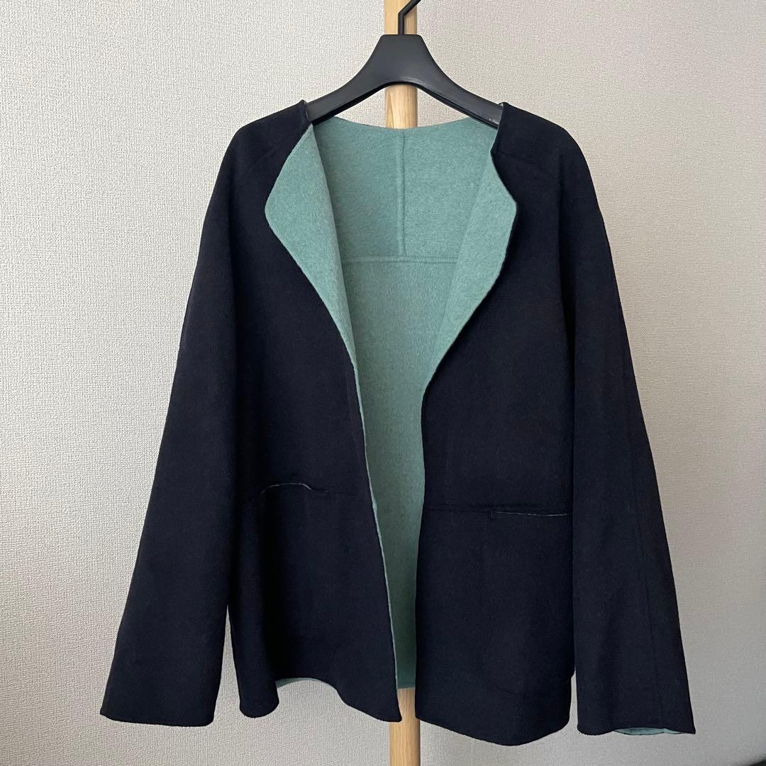 極美品 ヒューマンウーマン リバーコート ＷＮメルトンバイカラーコート ウール