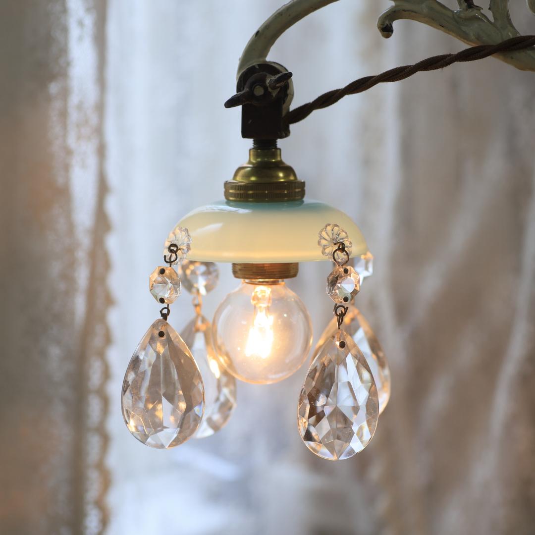 フランスアンティーク　ブルーオパリンガラス　ミニシェード/ランプシャンデリア灯具