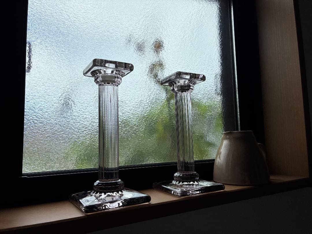 英国アンティーク　ガラス燭台ペア　キャンドルスタンド