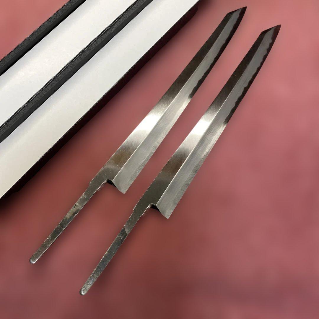 青二鋼　勘所切付柳刃包丁　300㎜ 尺0寸 柄無し二本セット