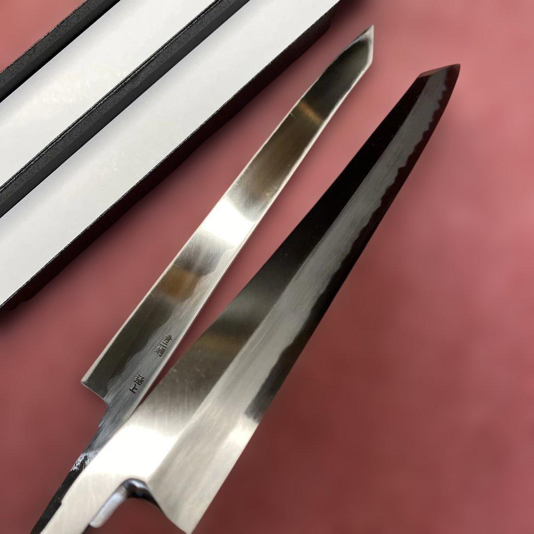 青二鋼　勘所切付柳刃包丁　300㎜ 尺0寸 柄無し二本セット