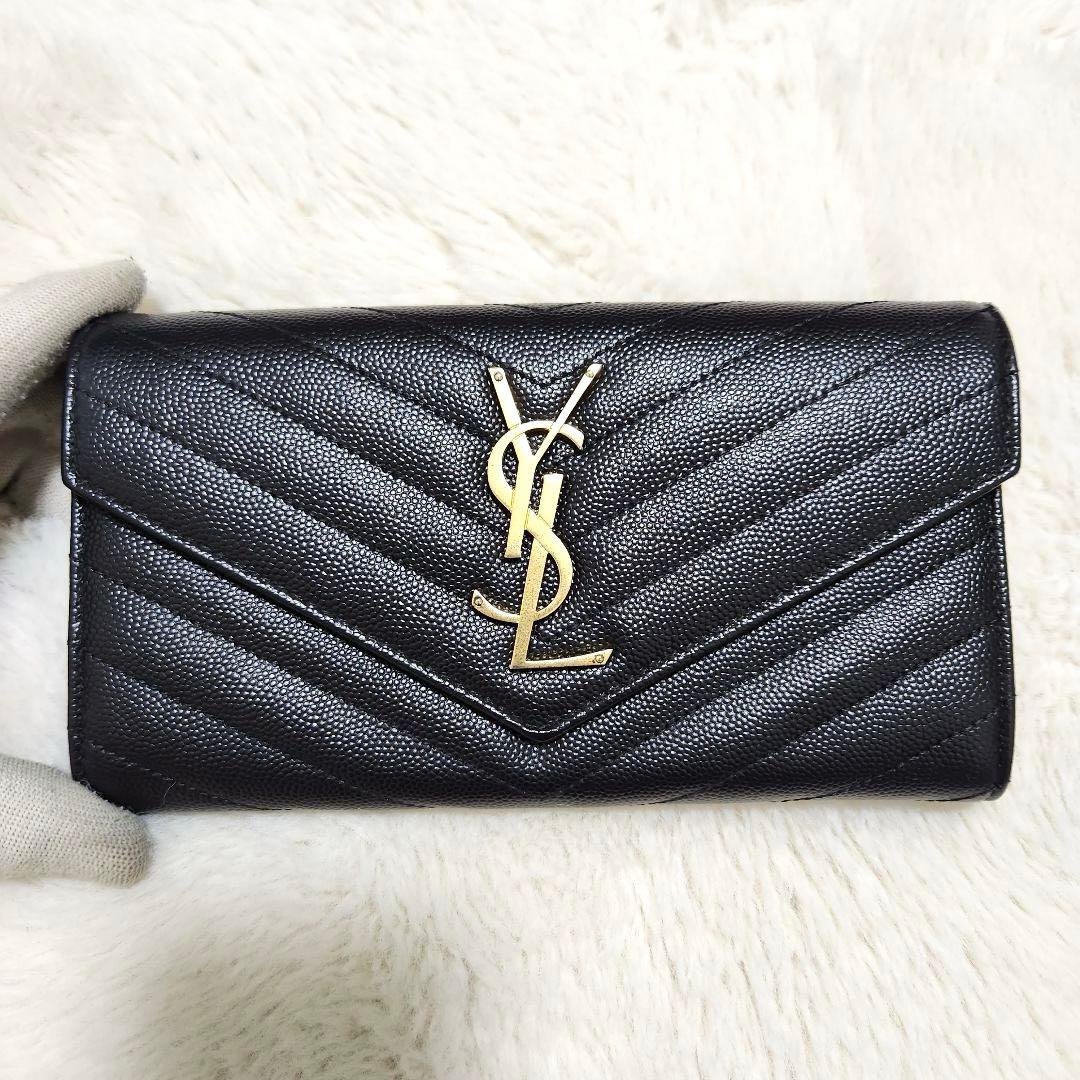 ✨未使用級✨サンローラン　長財布　二つ折り　カサンドラ　キャビアスキン　ブラック