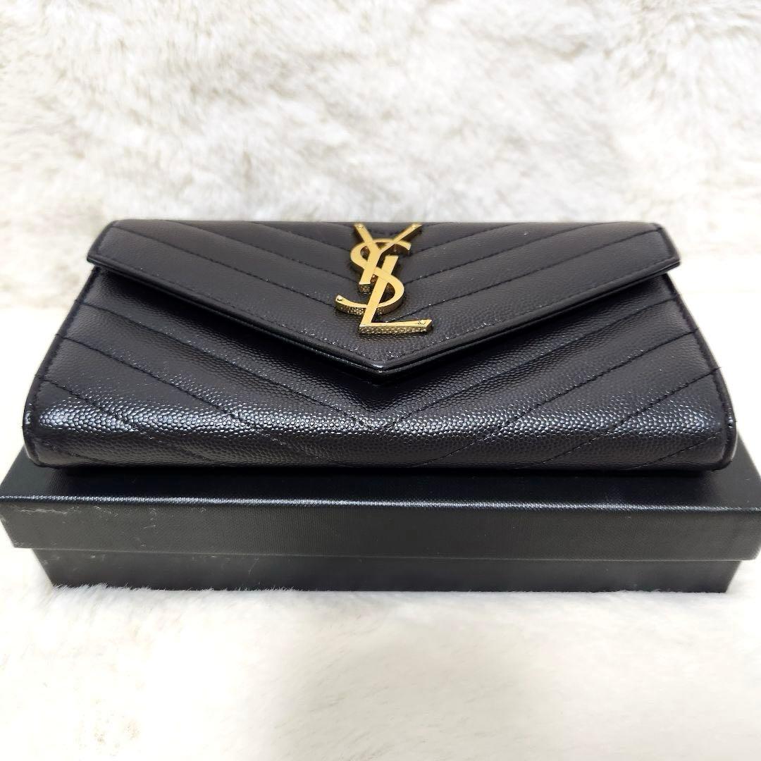 ✨未使用級✨サンローラン　長財布　二つ折り　カサンドラ　キャビアスキン　ブラック