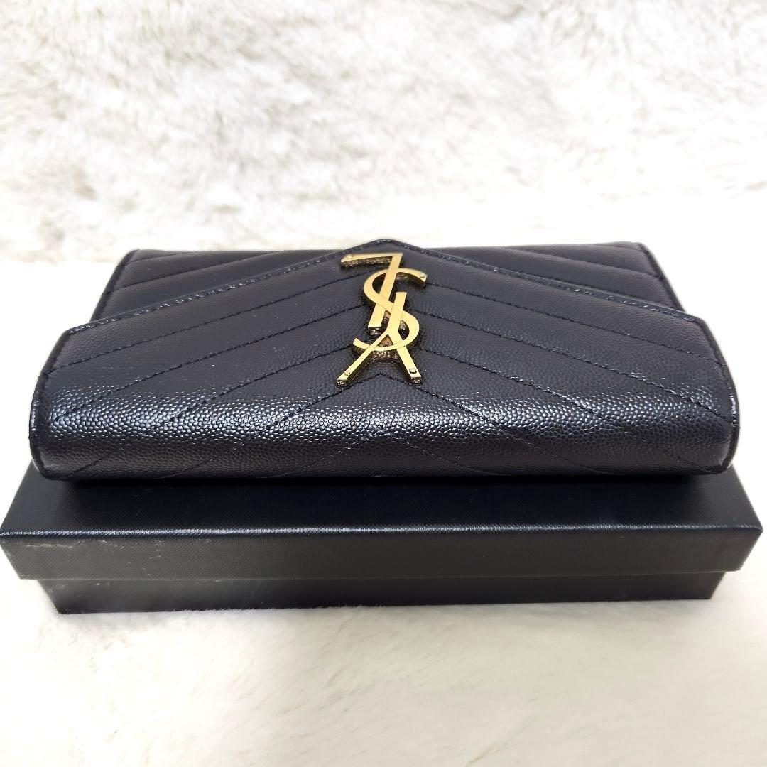 ✨未使用級✨サンローラン　長財布　二つ折り　カサンドラ　キャビアスキン　ブラック