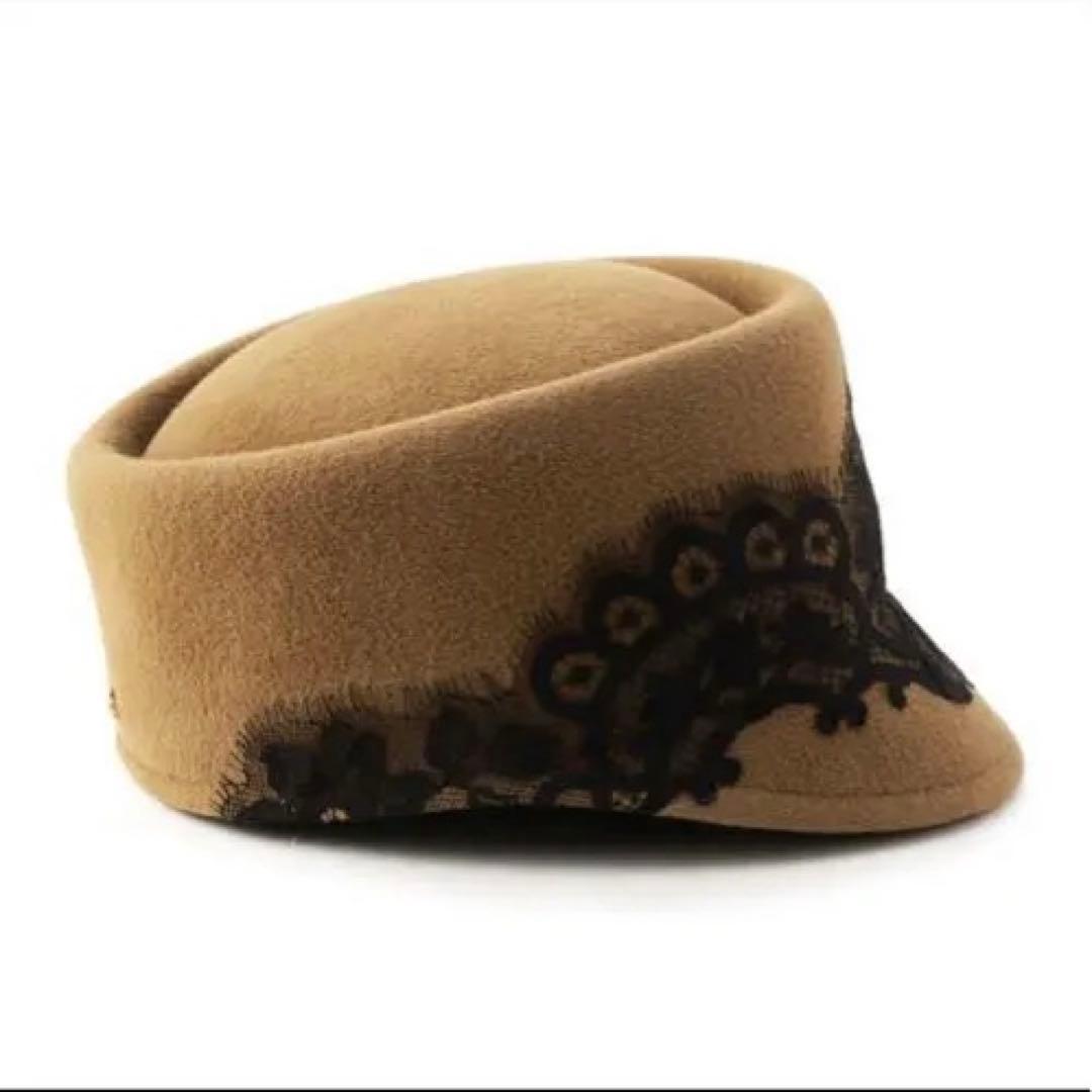 アシーナニューヨーク　 ウール ベージュ キャスケット 黒レース