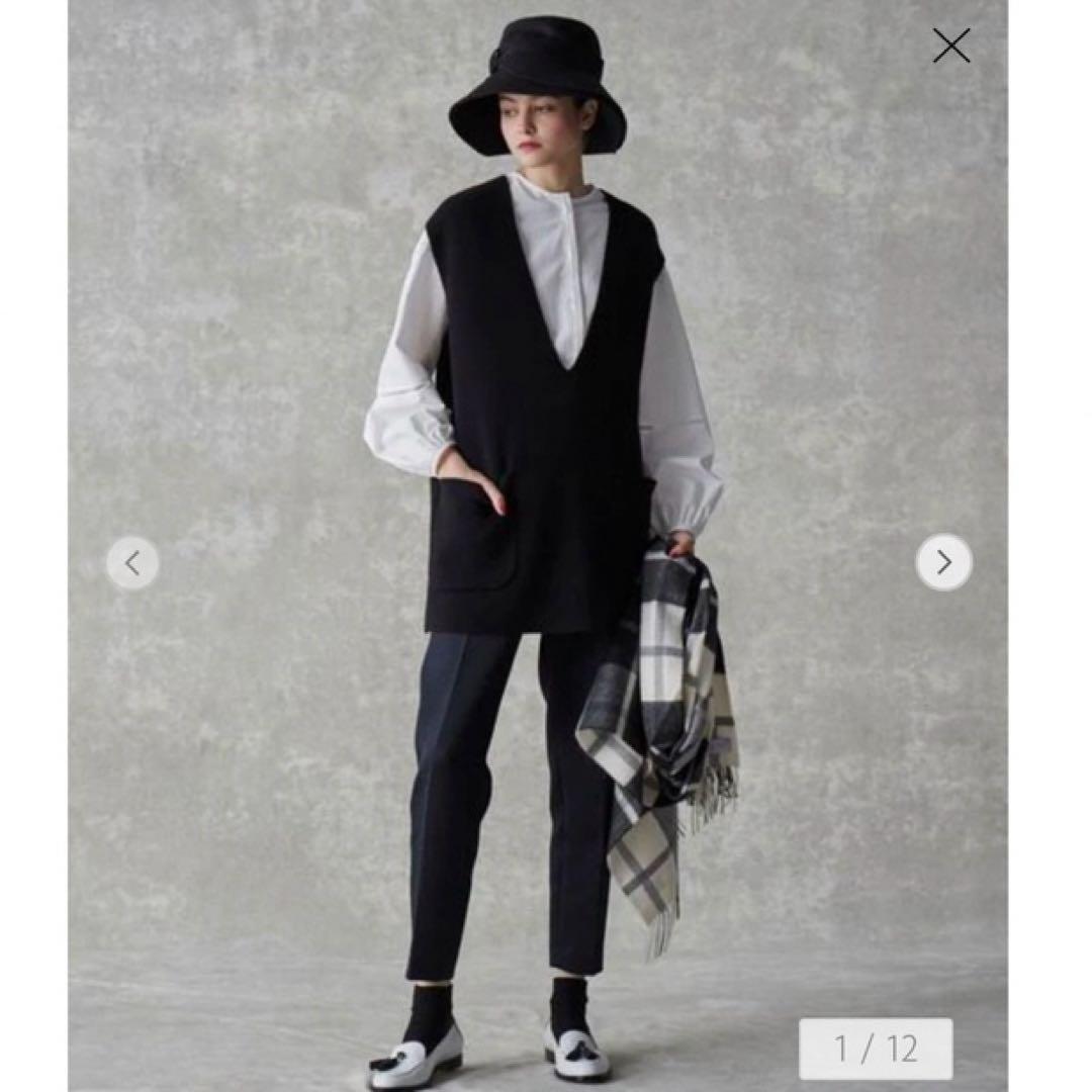 美品⁑ドゥロワー　9Gウールカシミヤ ミラノ編み Vネックニットジレ　ネイビー