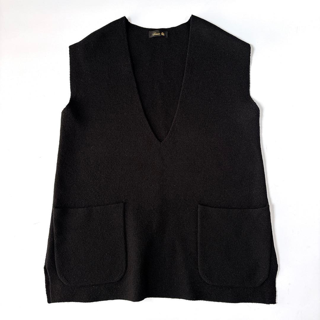 美品⁑ドゥロワー　9Gウールカシミヤ ミラノ編み Vネックニットジレ　ネイビー