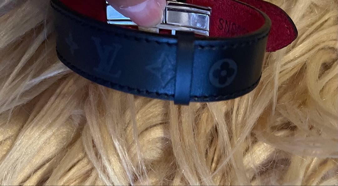 【美品】　ルイヴィトン モノグラム×フラワー　レザーバングル　ブラック