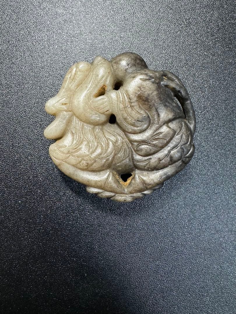 本玉 時代物 お守り 和田玉 漢～唐代 骨董 古玩 開運 龍 リアル繊細彫刻