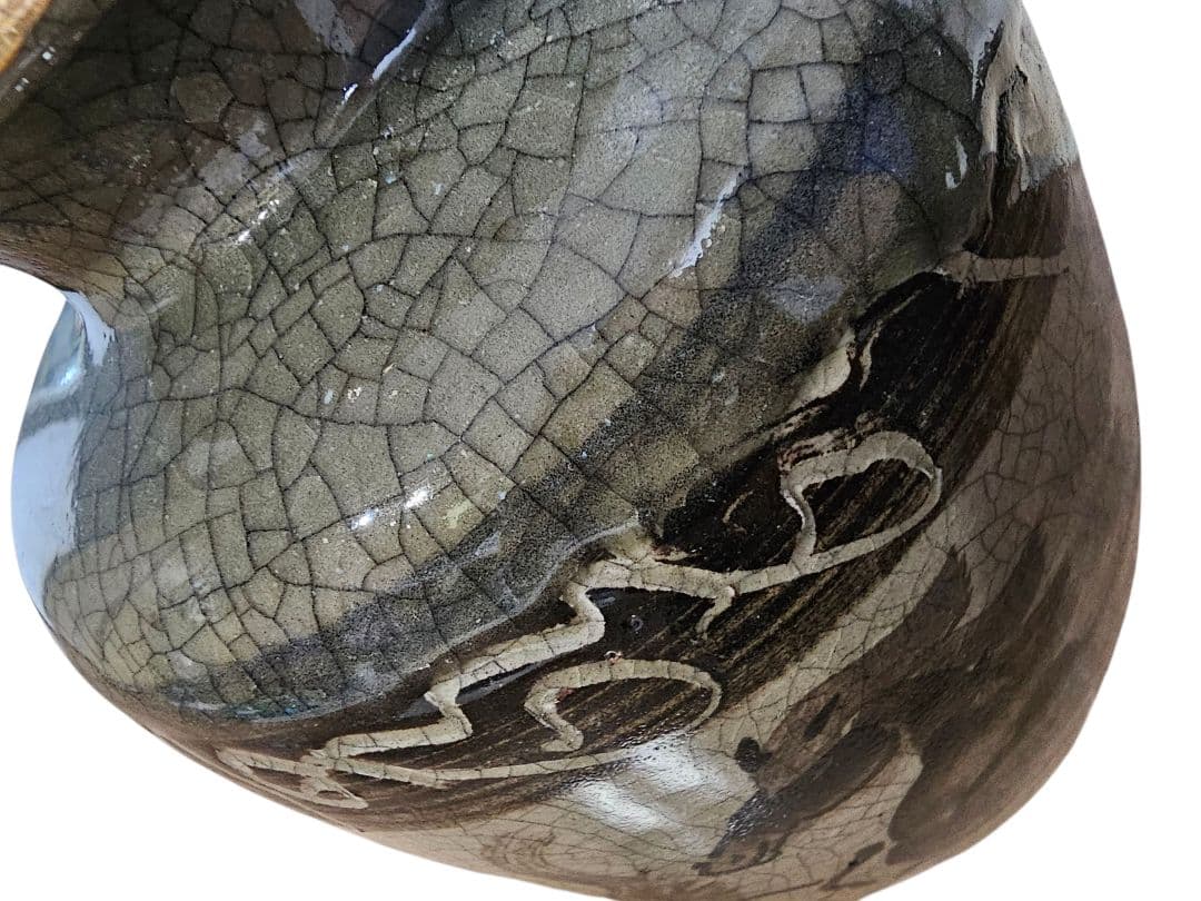 相馬焼 花瓶 花器 壺 陶芸 金彩 馬 双馬 高さ約28.5cm 骨董