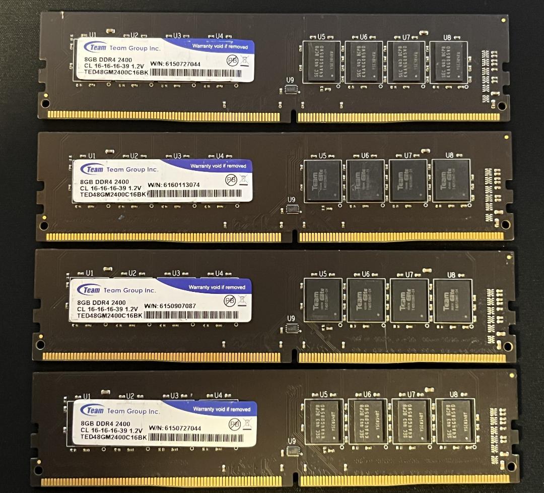 【中古品】Team 8GB DDR4 メモリー 計32GB(8GBx4枚)