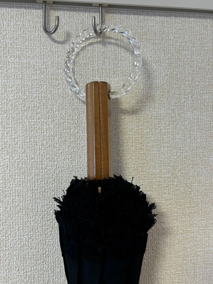 【大森商店】日傘 フリンジ大40cm 黒(傘袋付き）