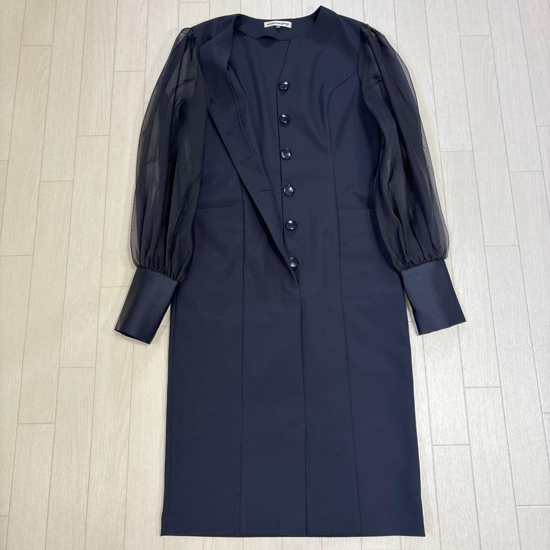 レジーナロマンティコ オーガンジースリーブワンピース リボン ネイビー 36