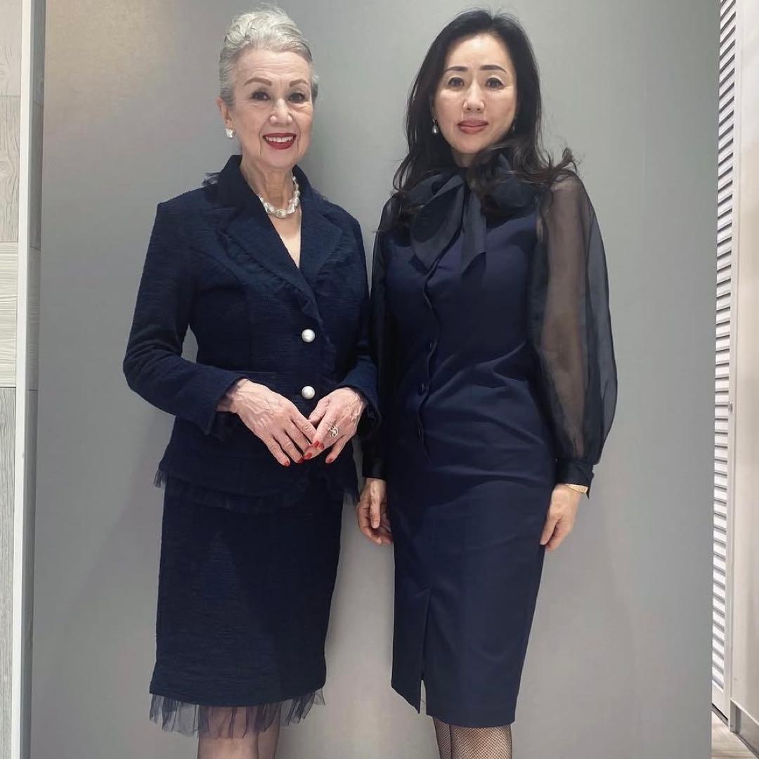 レジーナロマンティコ オーガンジースリーブワンピース リボン ネイビー 36