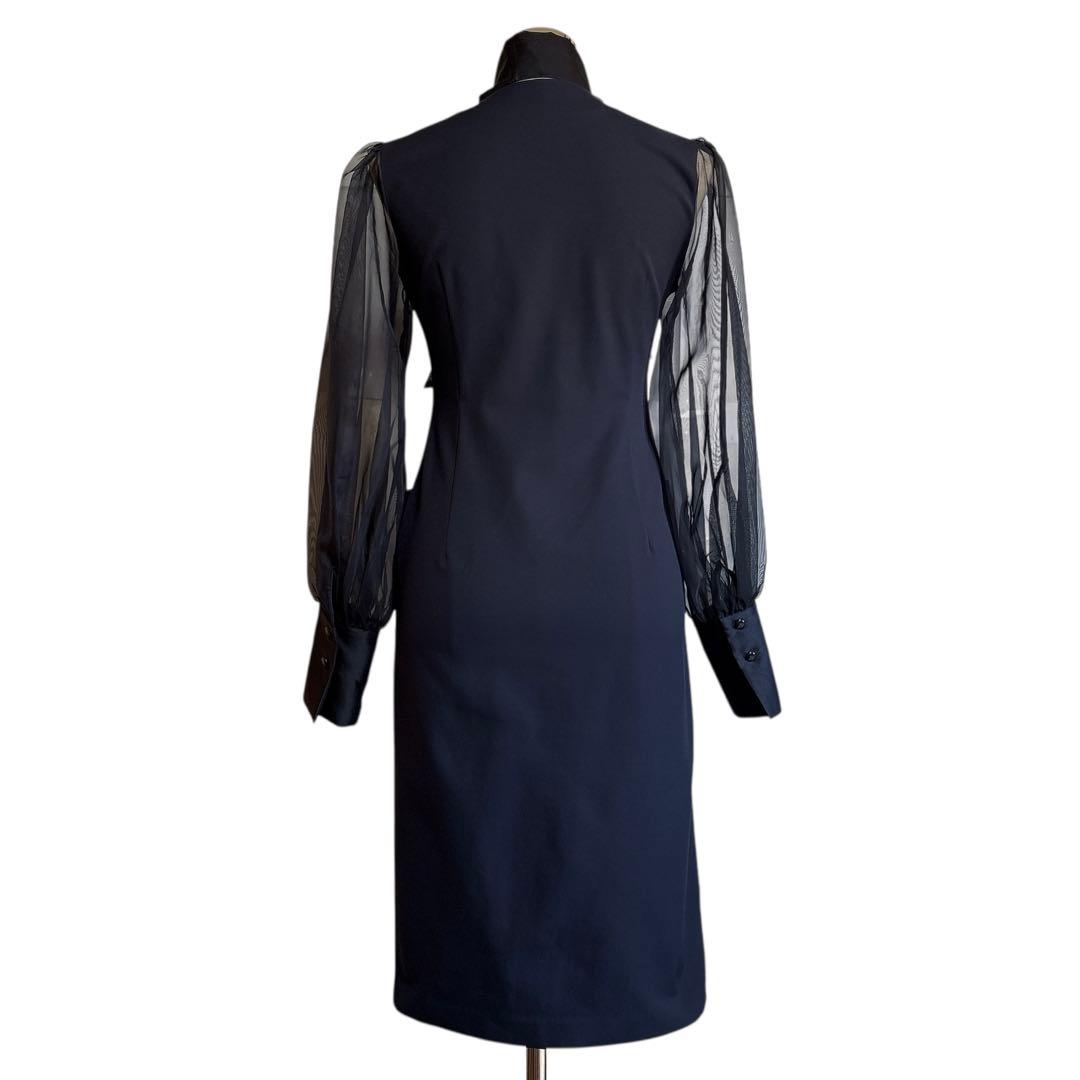 レジーナロマンティコ オーガンジースリーブワンピース リボン ネイビー 36