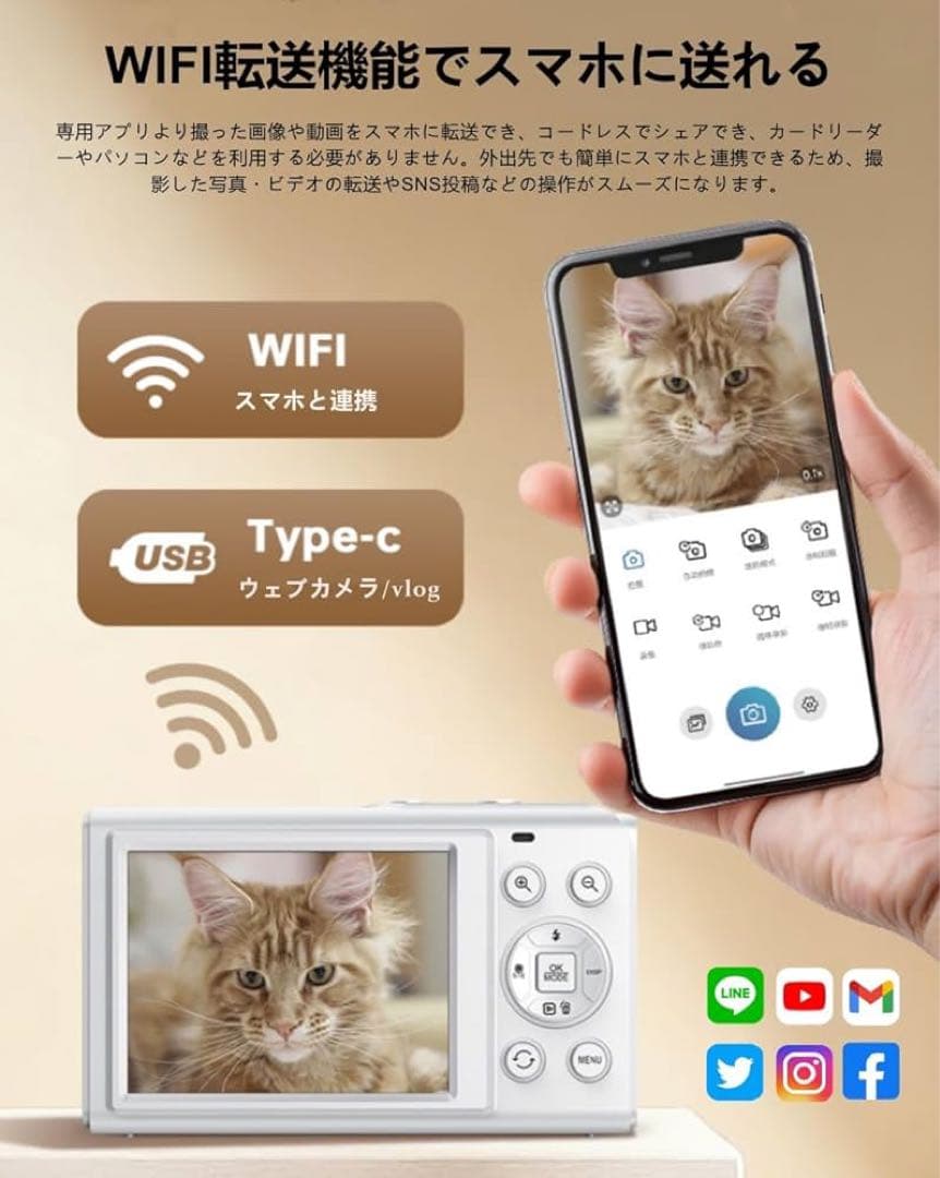 デジタルカメラ4K スマホに送れる デュアルスクリーン WIFI転送機能