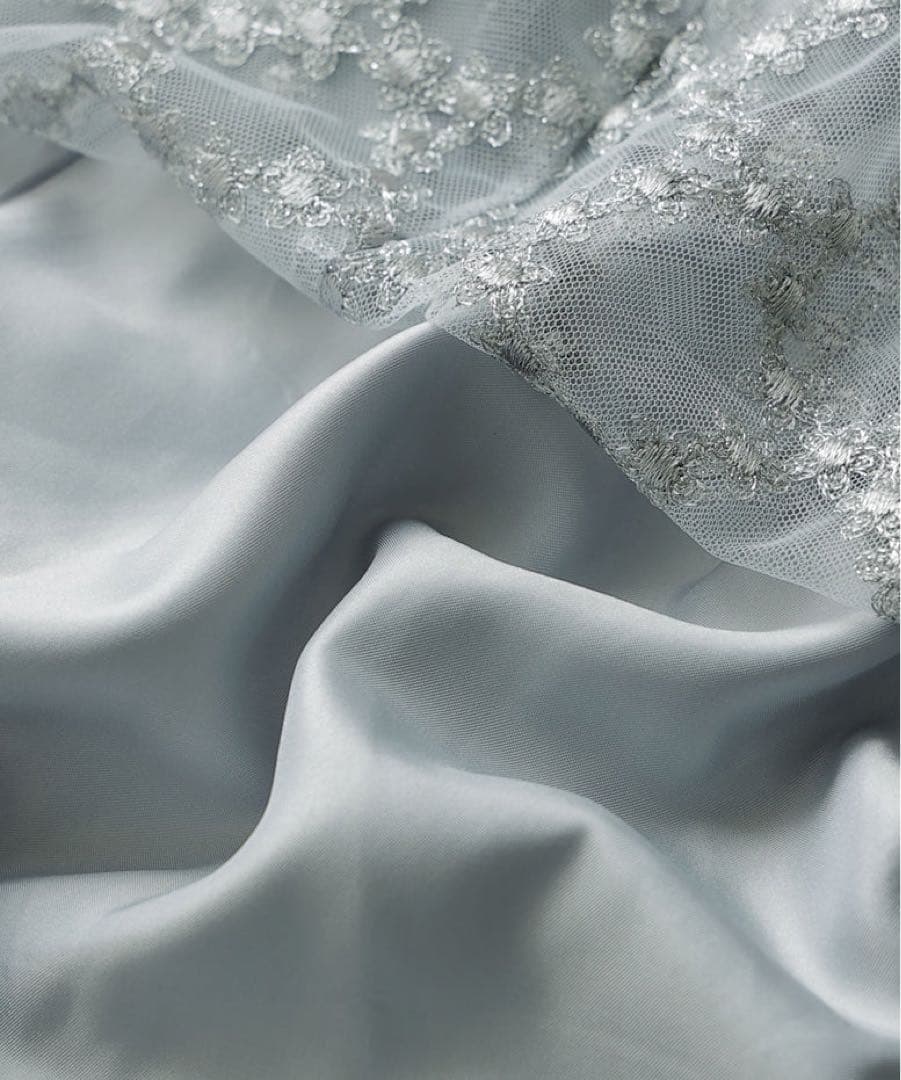 Floral diagonal check flare dress グレー