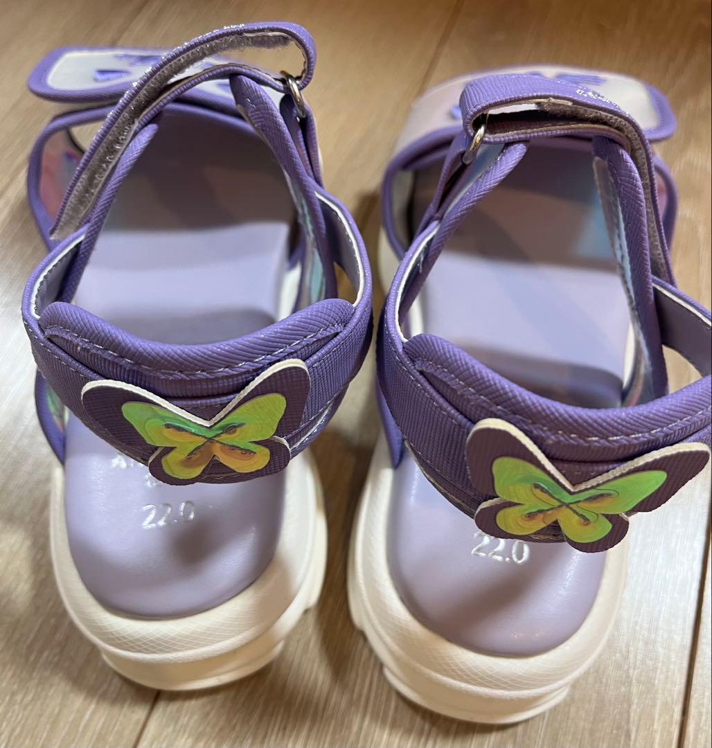 未使用★アナスイミニ★スポーツサンダル★ホワイト★パープル★ネコ22センチ