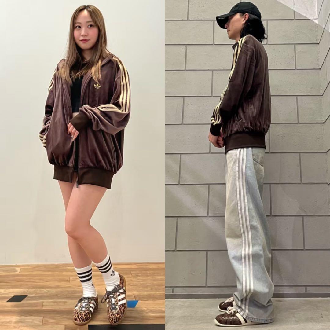 新品XS⭐️adidas ファイヤーバード ベロア トラックトップ ダークブラウン