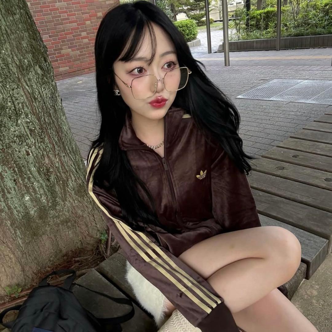 新品XS⭐️adidas ファイヤーバード ベロア トラックトップ ダークブラウン