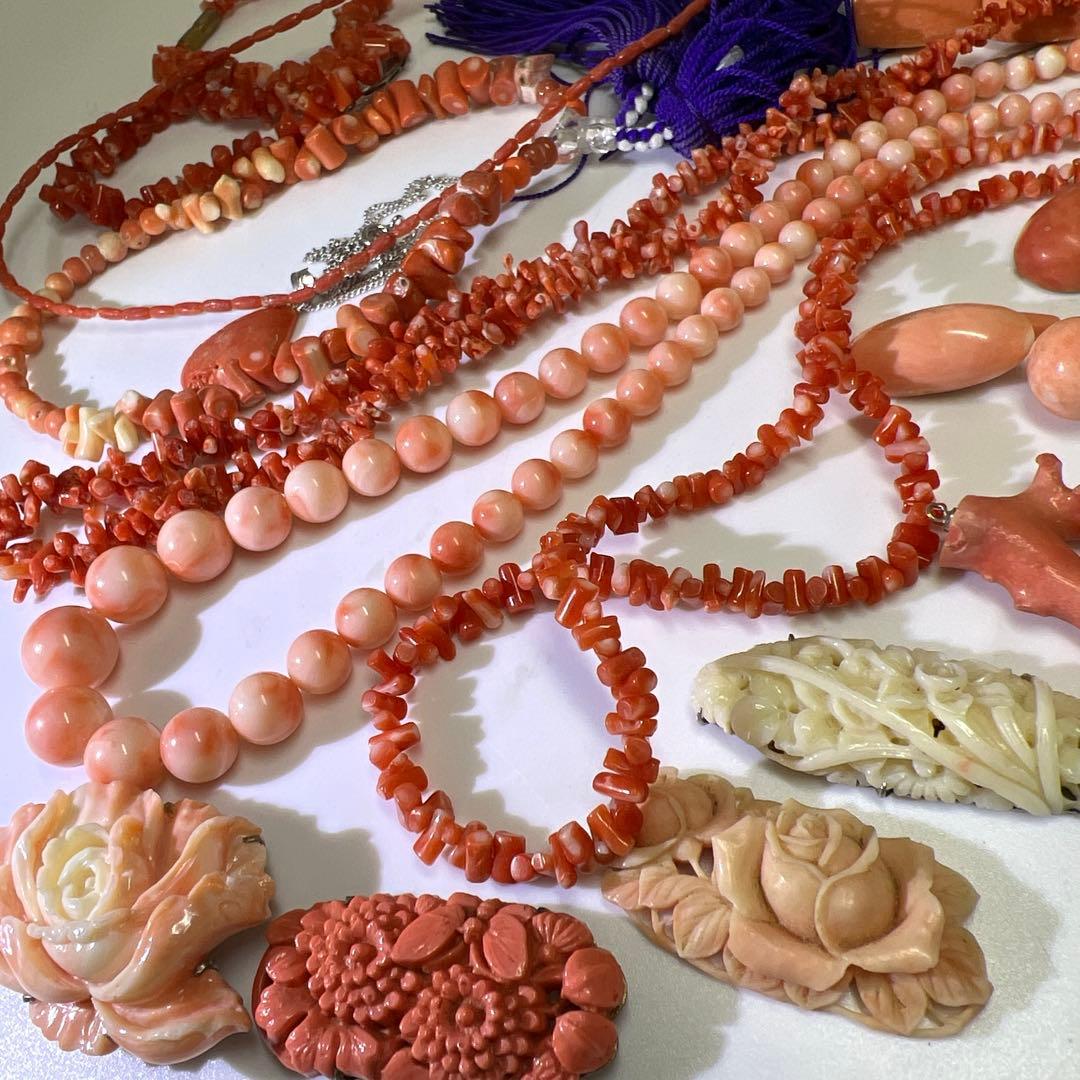 本赤珊瑚　アクセサリーなど色々　袋込210g 東Y8-0204ア㊱