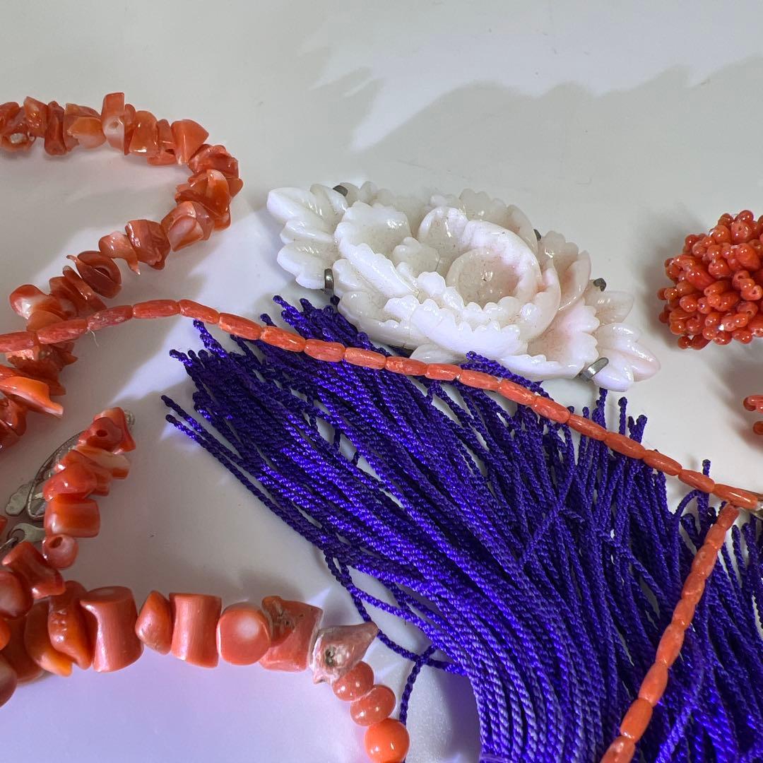 本赤珊瑚　アクセサリーなど色々　袋込210g 東Y8-0204ア㊱