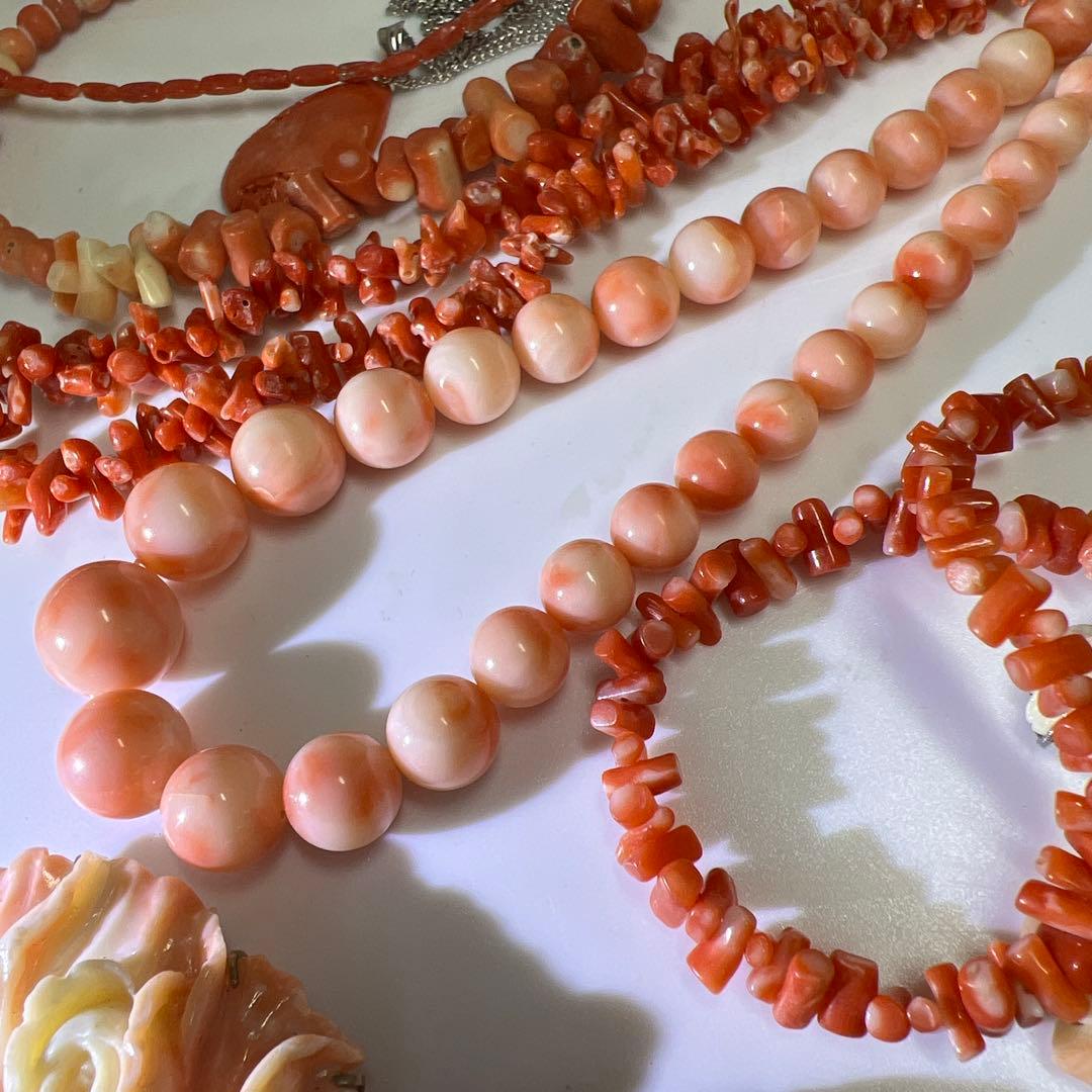 本赤珊瑚　アクセサリーなど色々　袋込210g 東Y8-0204ア㊱