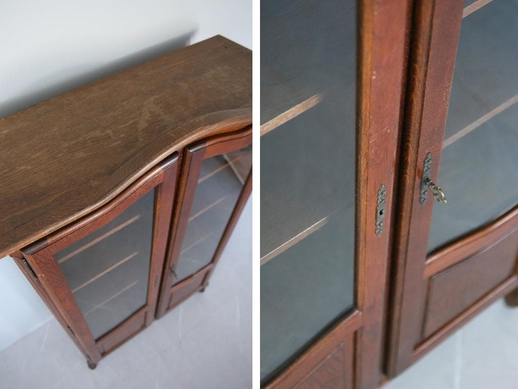 フランスアンティーク木製ブックケースキャビネット本棚/食器棚/飾り棚(90-93