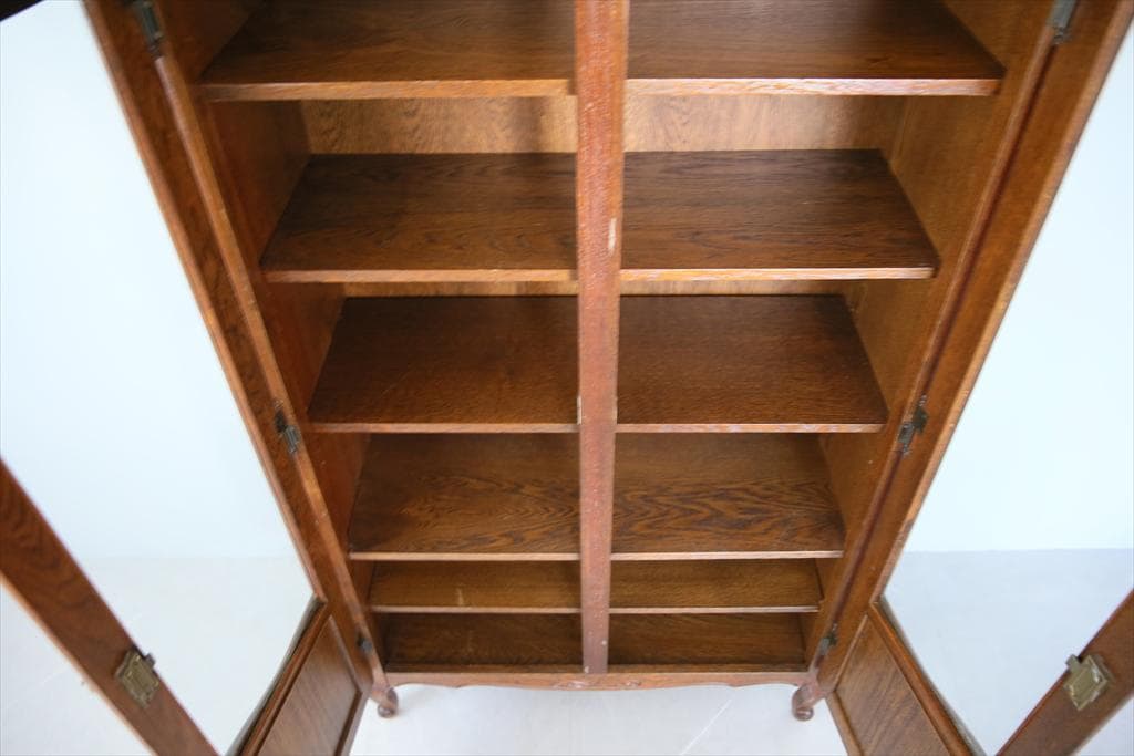 フランスアンティーク木製ブックケースキャビネット本棚/食器棚/飾り棚(90-93