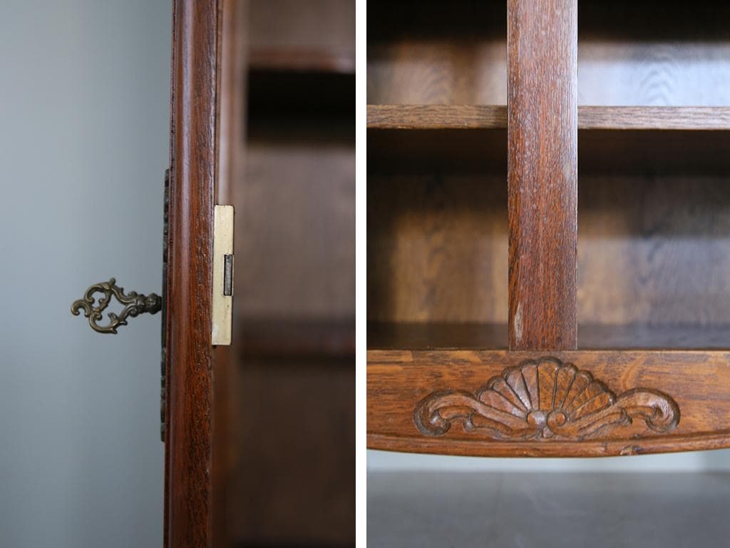 フランスアンティーク木製ブックケースキャビネット本棚/食器棚/飾り棚(90-93