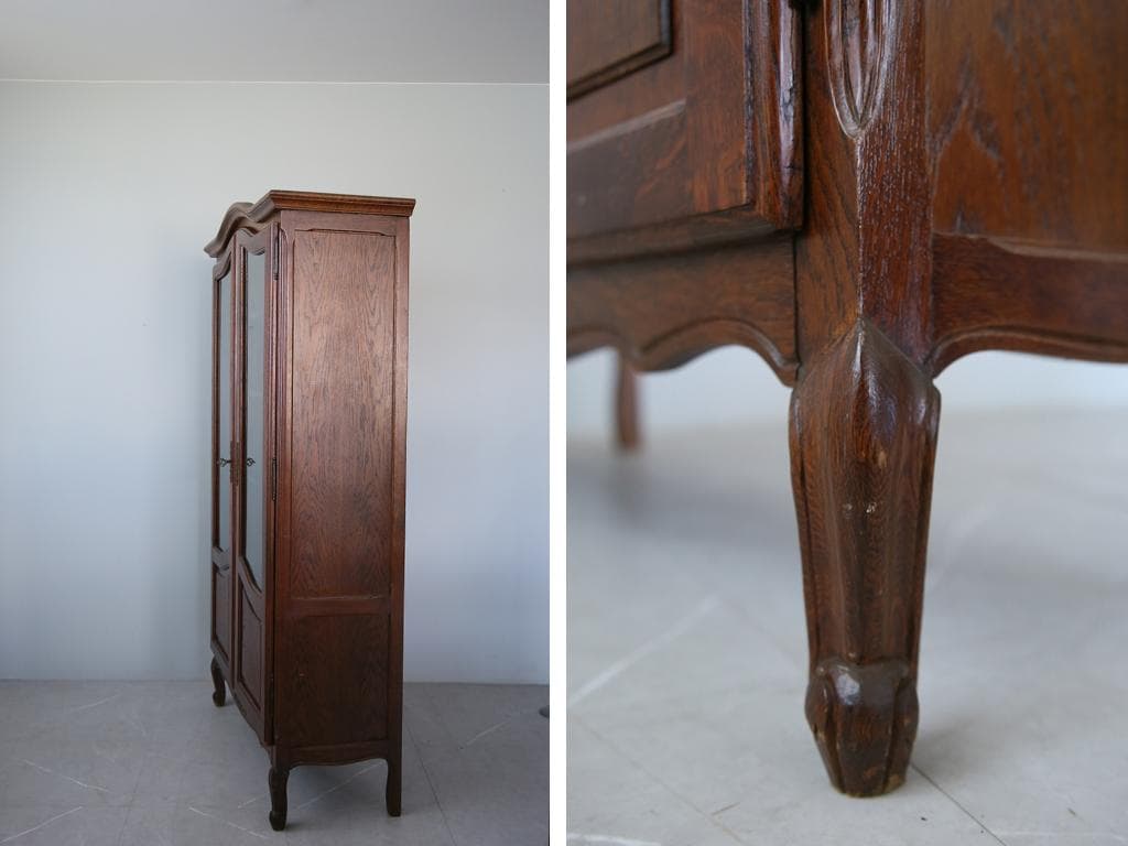 フランスアンティーク木製ブックケースキャビネット本棚/食器棚/飾り棚(90-93