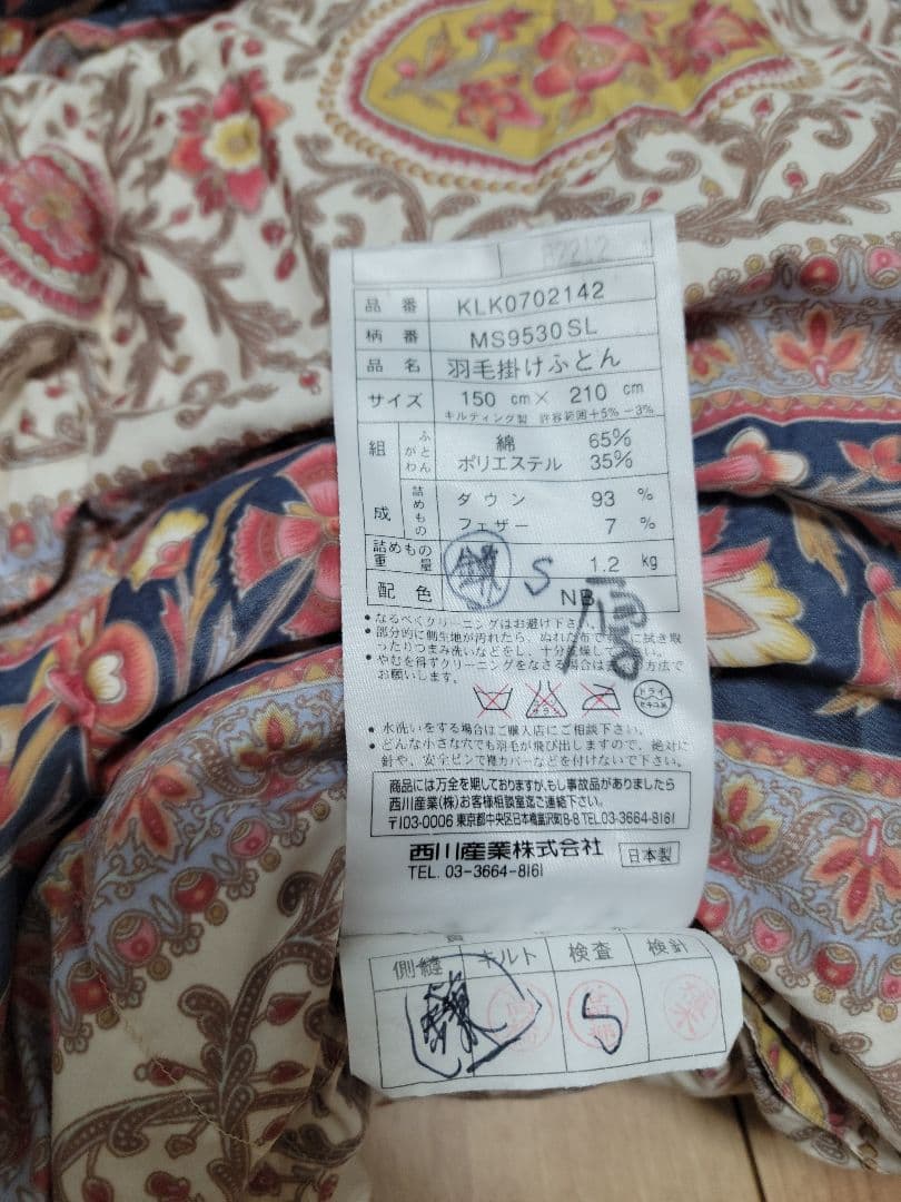 マザーグースダウン 西川 高級羽毛掛けふとん　布団　ミュルーズ　シングル